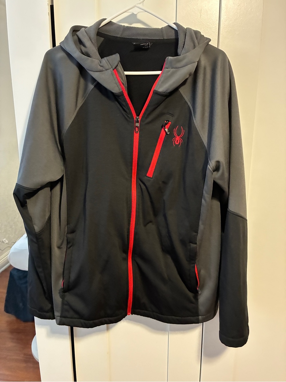 Spyder Black and Gray Hooded Jacket with Red Trim